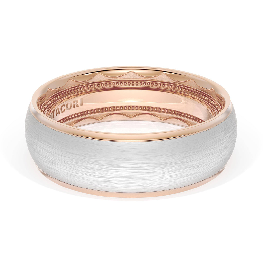 Rounded Brush Finish Wedding Band in 18kt Rose Gold & 18kt White Gold