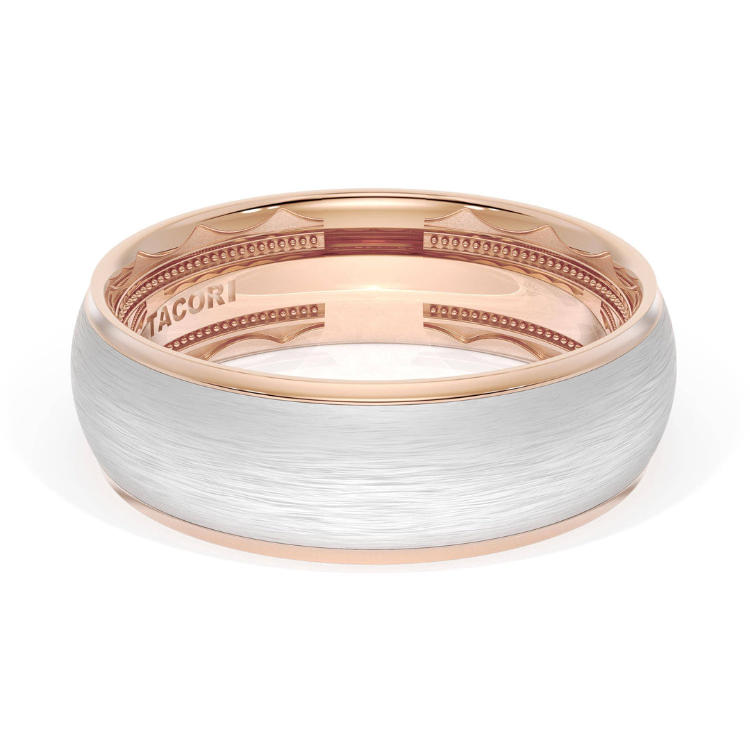 Rounded Brush Finish Wedding Band in 18kt Rose Gold & 18kt White Gold