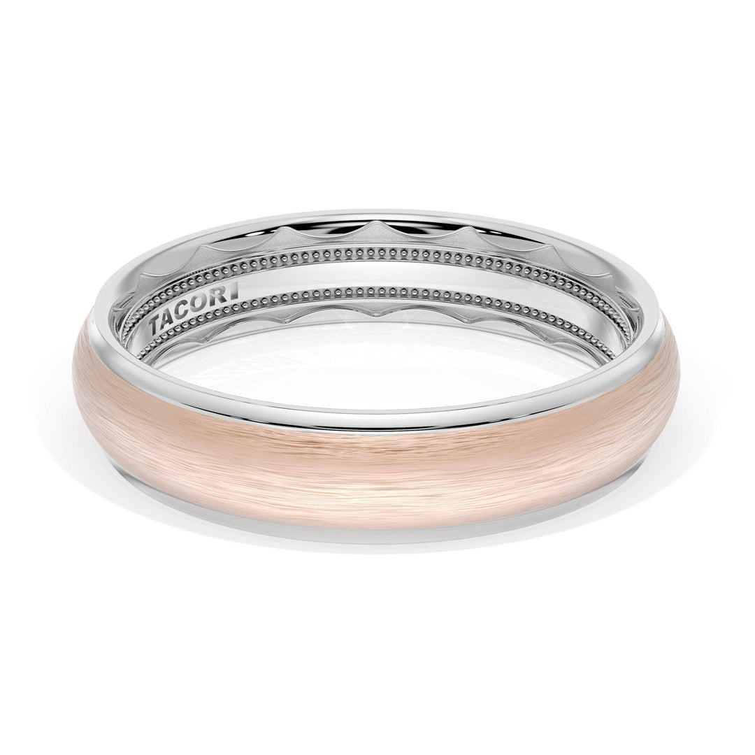 Rounded Brush Finish Wedding Band in Platinum & 18kt Rose Gold