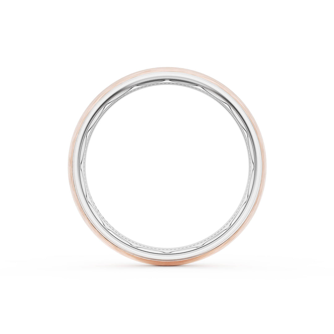 Rounded Brush Finish Wedding Band in Platinum & 18kt Rose Gold