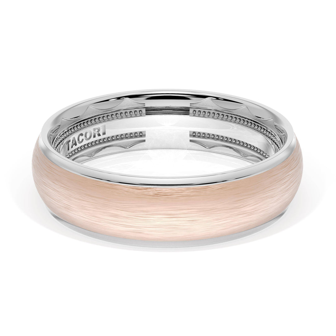 Rounded Brush Finish Wedding Band in Platinum & 18kt Rose Gold