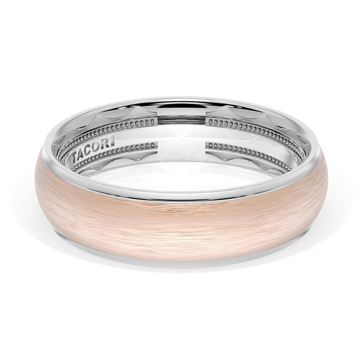 Rounded Brush Finish Wedding Band in Platinum & 18kt Rose Gold