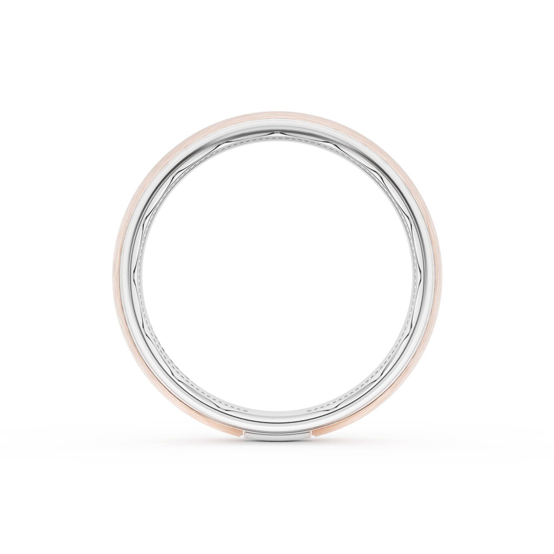 Rounded Brush Finish Wedding Band in Platinum & 18kt Rose Gold