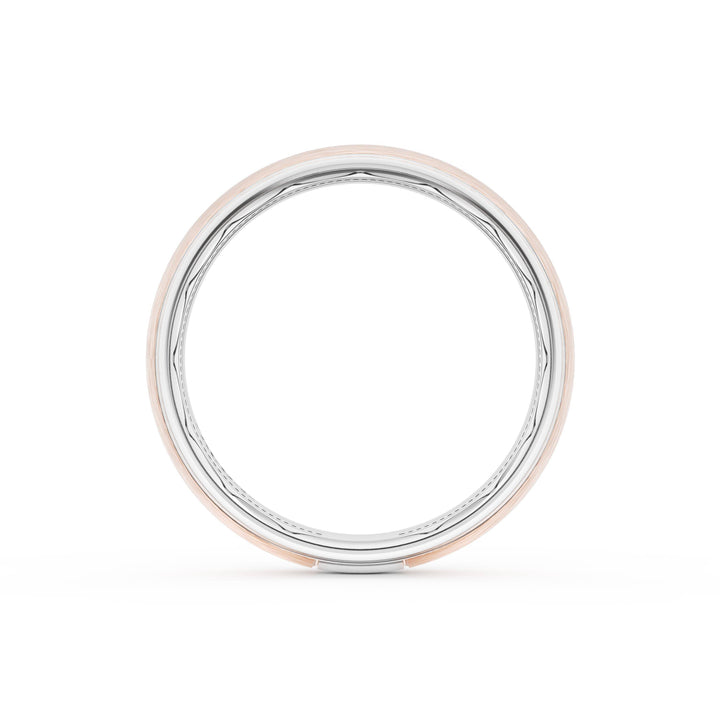 Rounded Brush Finish Wedding Band in Platinum & 18kt Rose Gold