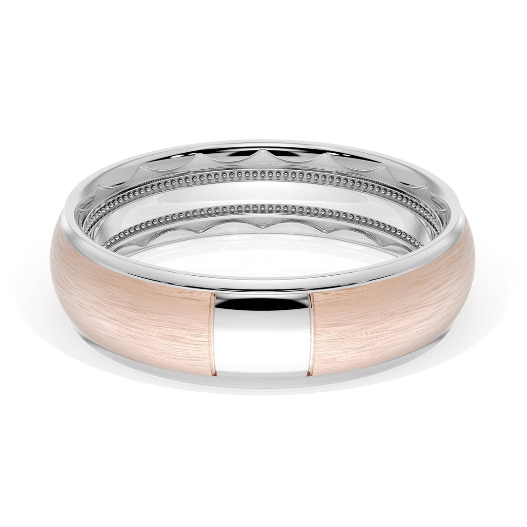 Rounded Brush Finish Wedding Band in Platinum & 18kt Rose Gold