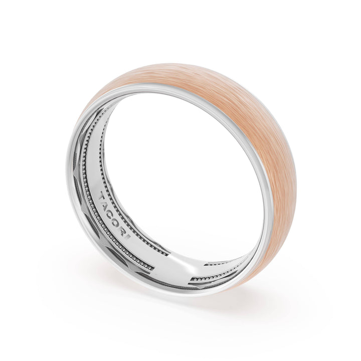 Rounded Brush Finish Wedding Band in Platinum & 18kt Rose Gold