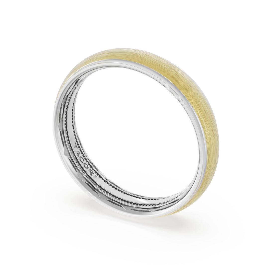 Rounded Brush Finish Wedding Band in Platinum & 18kt Yellow Gold