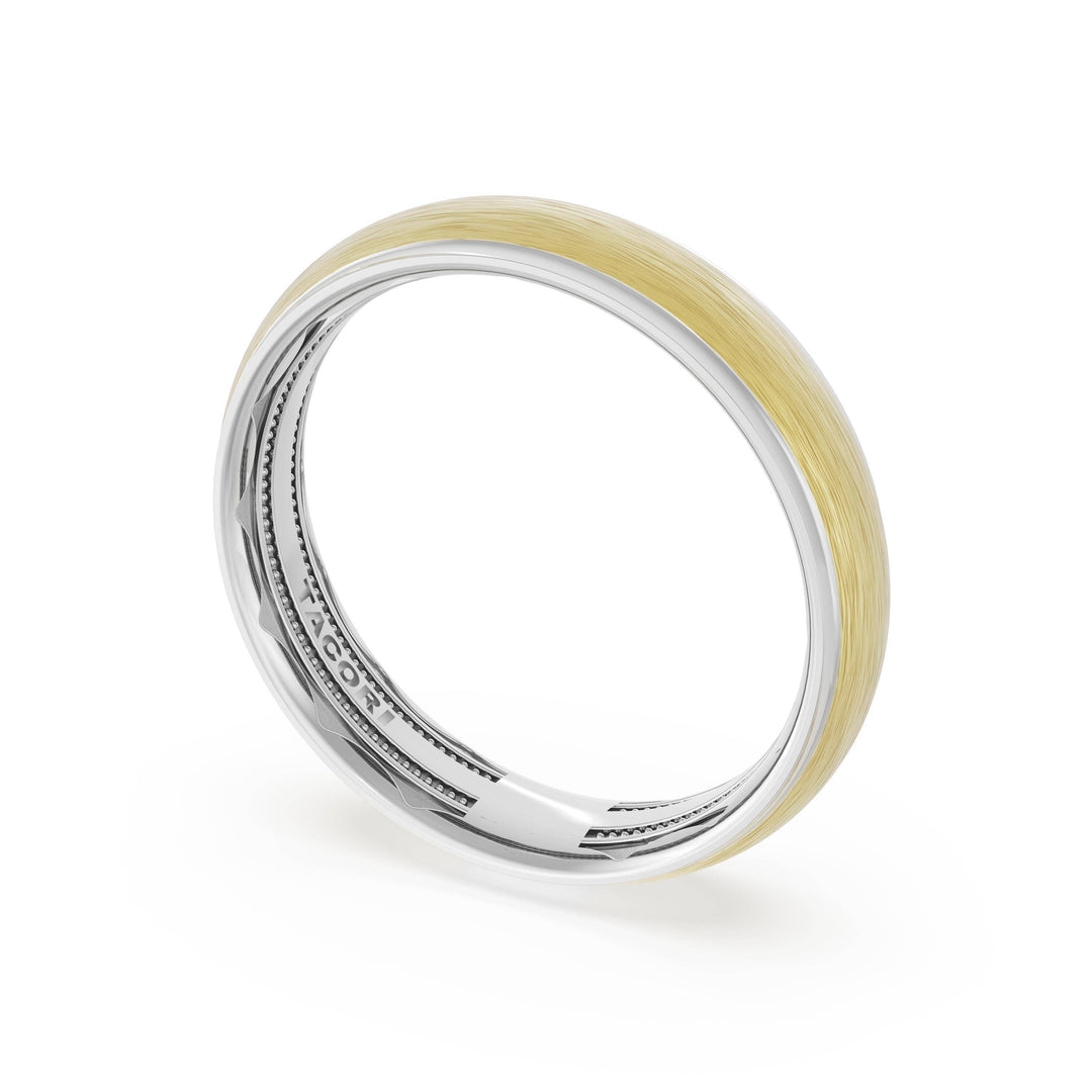 Rounded Brush Finish Wedding Band in Platinum & 18kt Yellow Gold