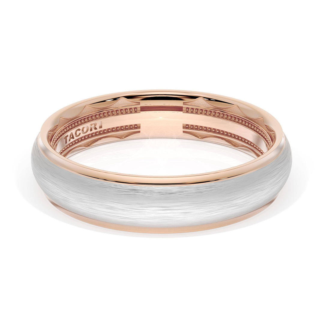 Rounded Brush Finish Wedding Band in 18kt Rose Gold & Platinum