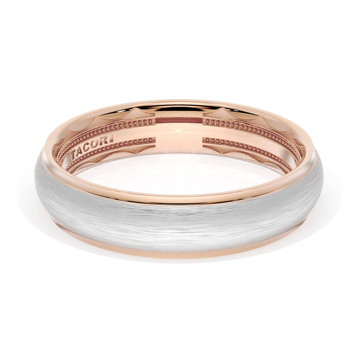 Rounded Brush Finish Wedding Band in 18kt Rose Gold & Platinum