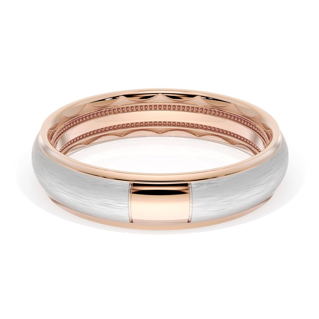 Rounded Brush Finish Wedding Band in 18kt Rose Gold & Platinum