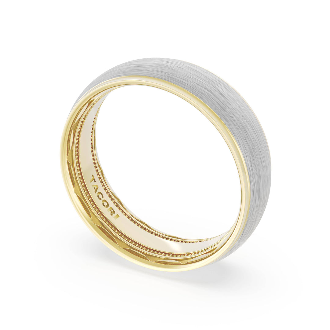 Rounded Brush Finish Wedding Band in 18kt Yellow Gold & Platinum
