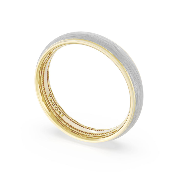 Rounded Brush Finish Wedding Band in 18kt Yellow Gold & Platinum