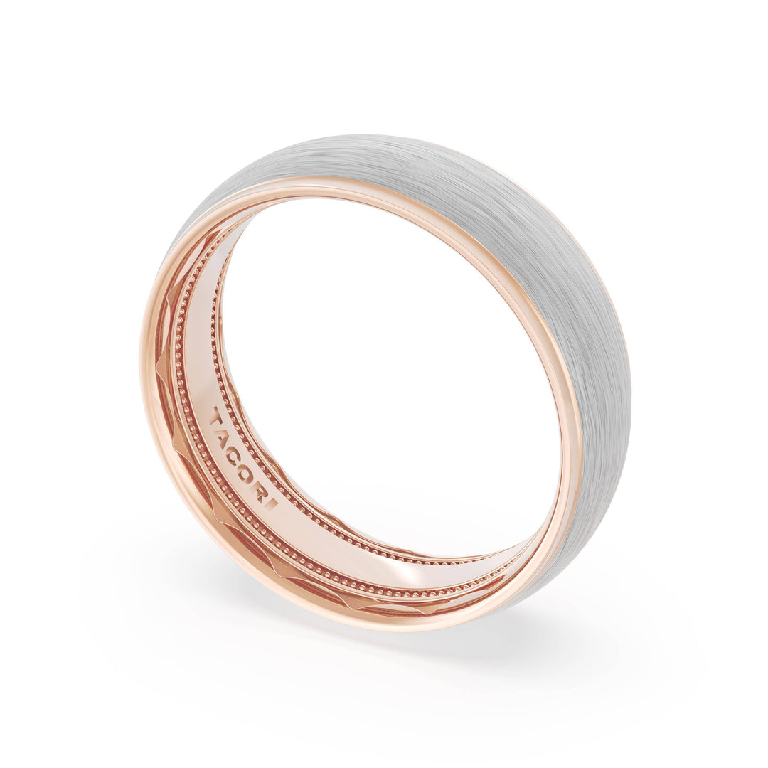 Rounded Brush Finish Wedding Band in 18kt Rose Gold & Platinum