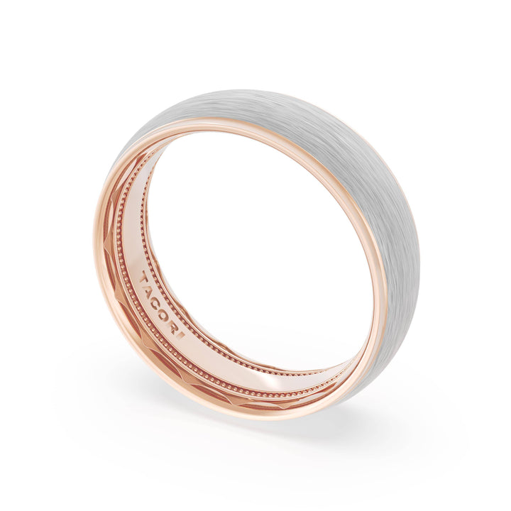 Rounded Brush Finish Wedding Band in 18kt Rose Gold & Platinum