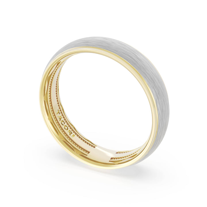 Rounded Brush Finish Wedding Band in 18kt Yellow Gold & Platinum