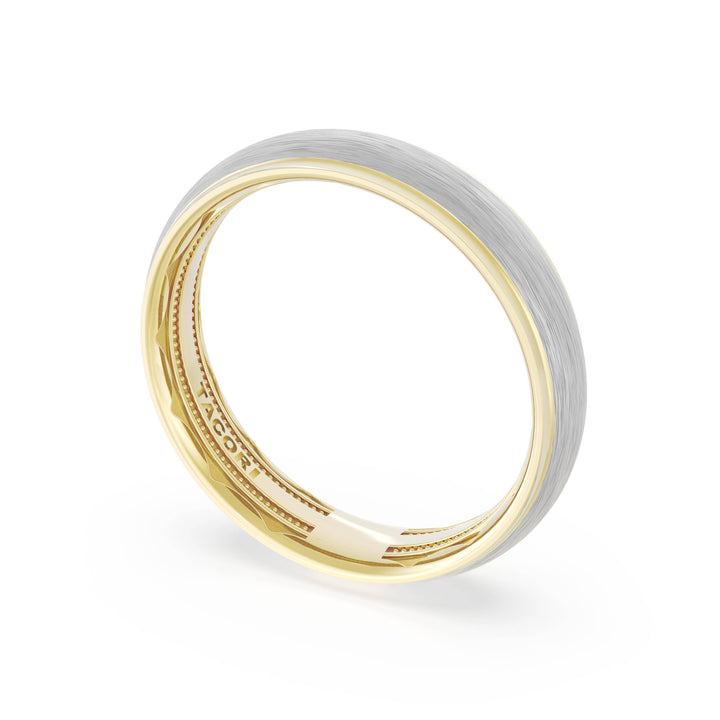 Rounded Brush Finish Wedding Band in 18kt Yellow Gold & Platinum