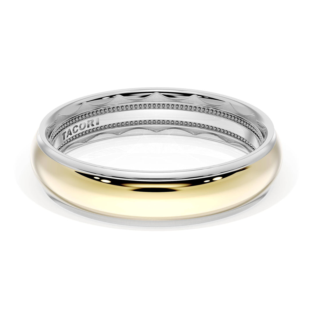 Rounded High Polish Finish Wedding Band in 18kt White Gold & 18kt Yellow Gold