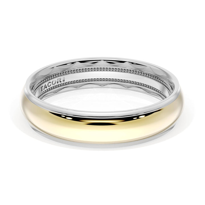 Rounded High Polish Finish Wedding Band in 18kt White Gold & 18kt Yellow Gold