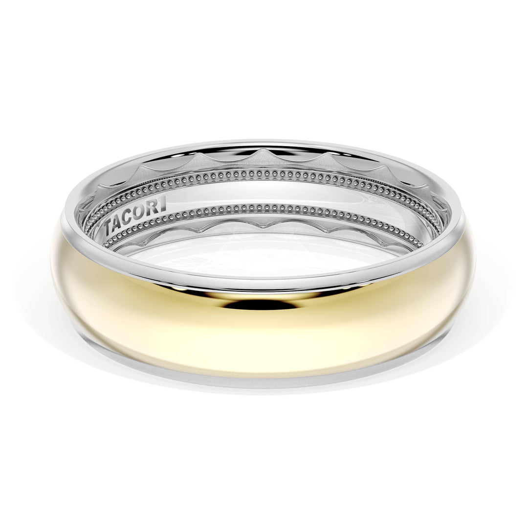 Rounded High Polish Finish Wedding Band in 18kt White Gold & 18kt Yellow Gold