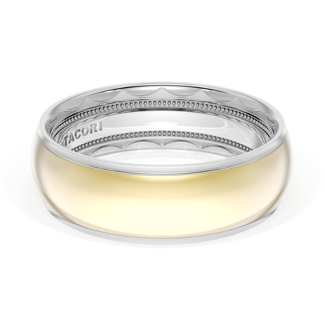 Rounded High Polish Finish Wedding Band in 18kt White Gold & 18kt Yellow Gold