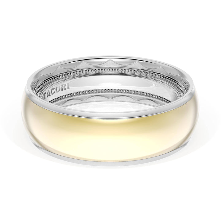 Rounded High Polish Finish Wedding Band in 18kt White Gold & 18kt Yellow Gold