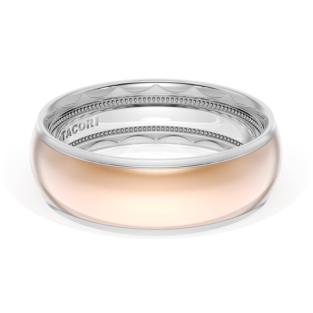 Rounded High Polish Finish Wedding Band in 18kt White Gold & 18kt Rose Gold