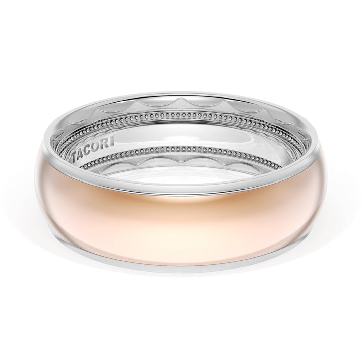 Rounded High Polish Finish Wedding Band in 18kt White Gold & 18kt Rose Gold