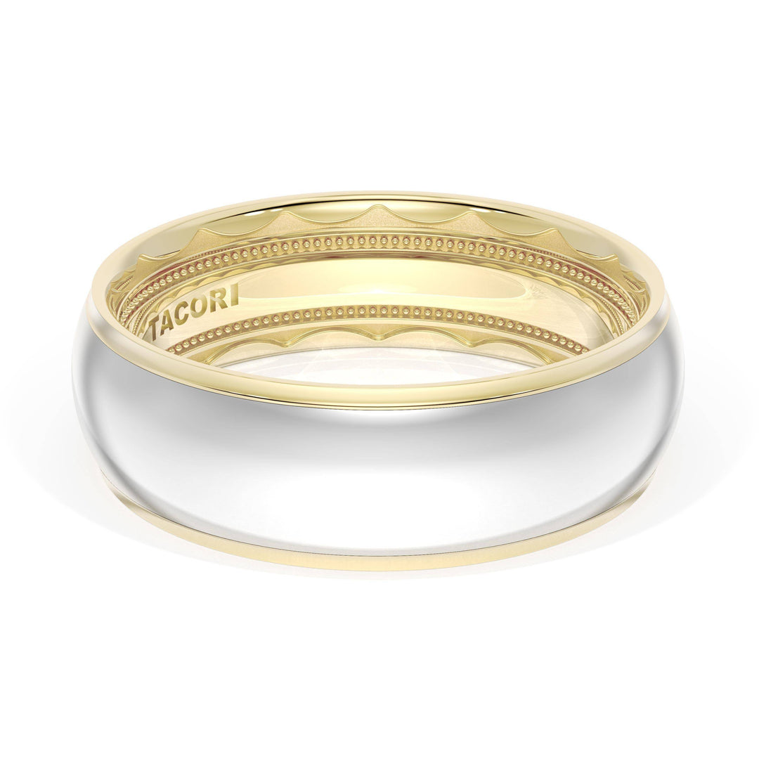 Rounded High Polish Finish Wedding Band in 18kt Yellow Gold & 18kt White Gold