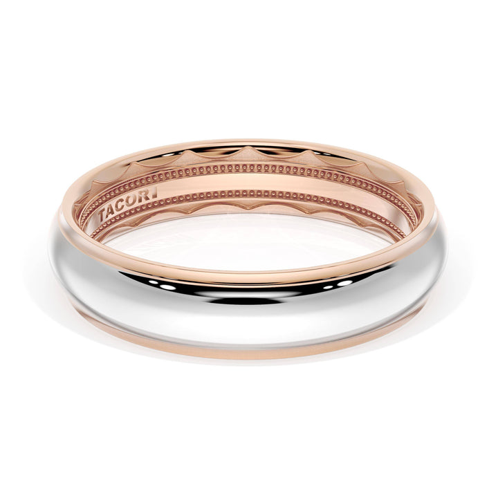 Rounded High Polish Finish Wedding Band in 18kt Rose Gold & 18kt White Gold