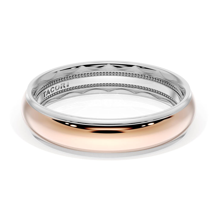 Rounded High Polish Finish Wedding Band in Platinum & 18kt Rose Gold