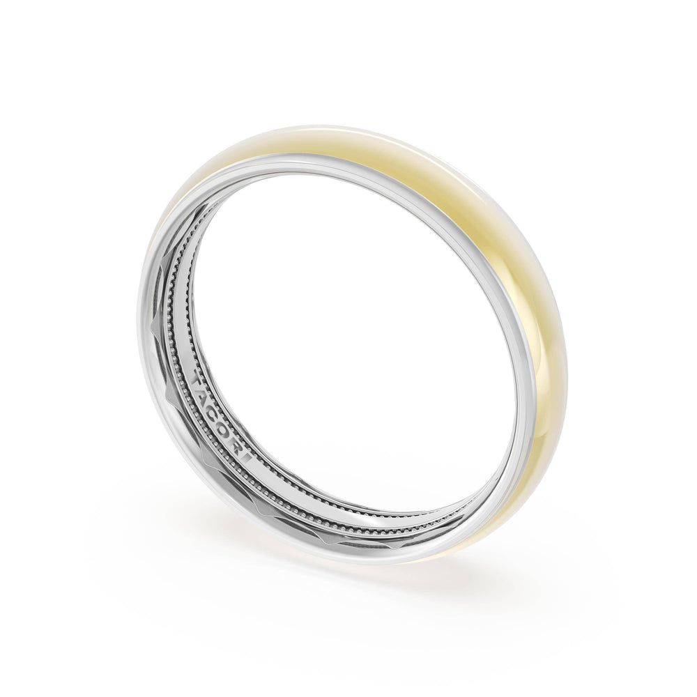 Rounded High Polish Finish Wedding Band in Platinum & 18kt Yellow Gold