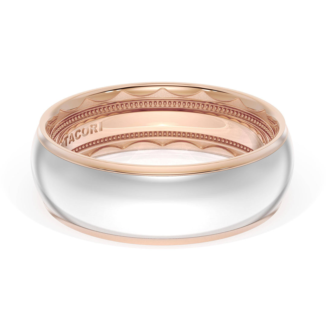 Rounded High Polish Finish Wedding Band in 18kt Rose Gold & Platinum