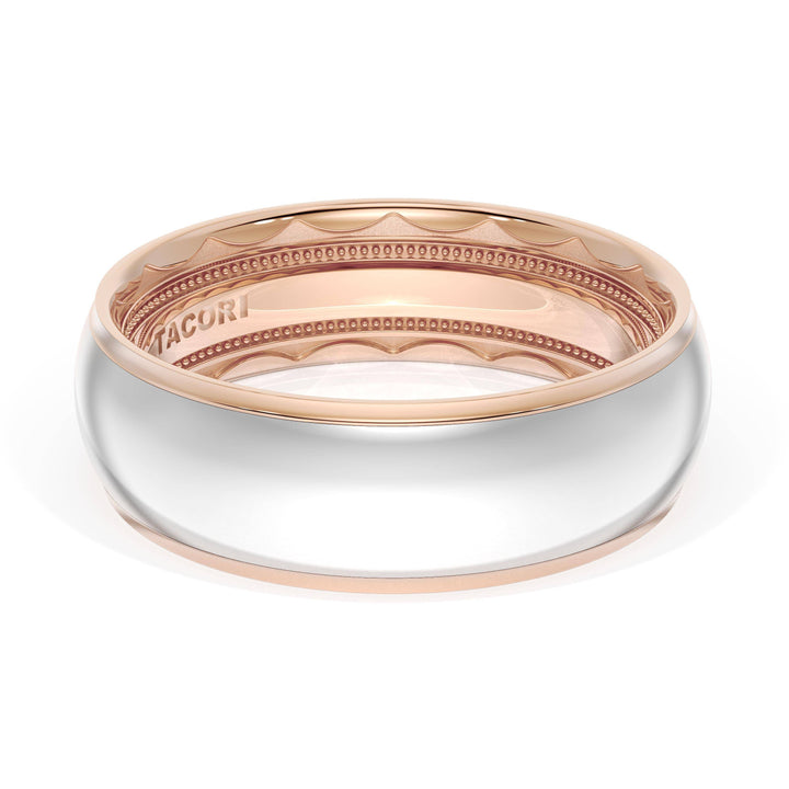 Rounded High Polish Finish Wedding Band in 18kt Rose Gold & Platinum