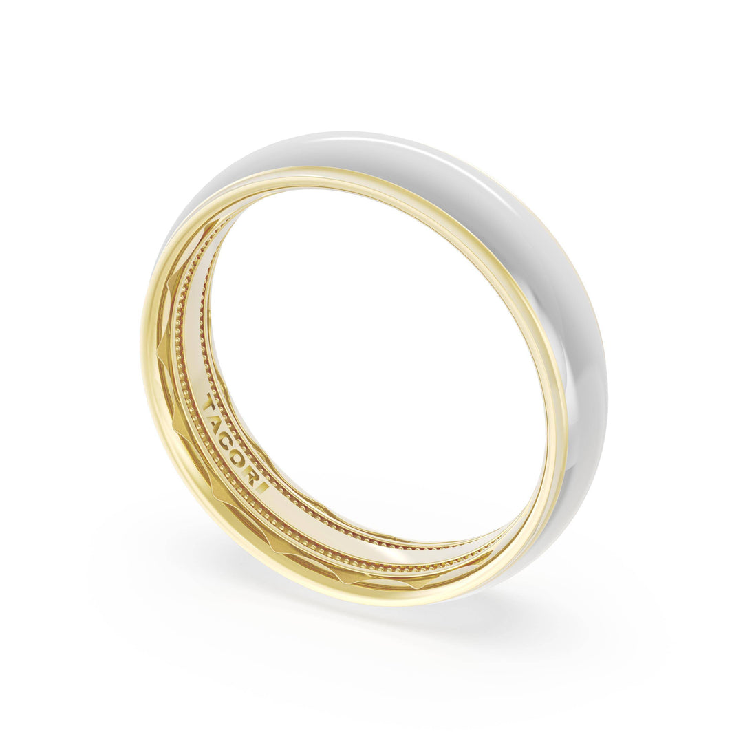 Rounded High Polish Finish Wedding Band in 18kt Yellow Gold & Platinum