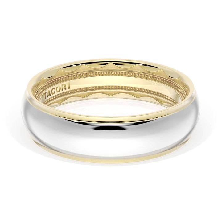 Rounded High Polish Finish Wedding Band in 18kt Yellow Gold & Platinum
