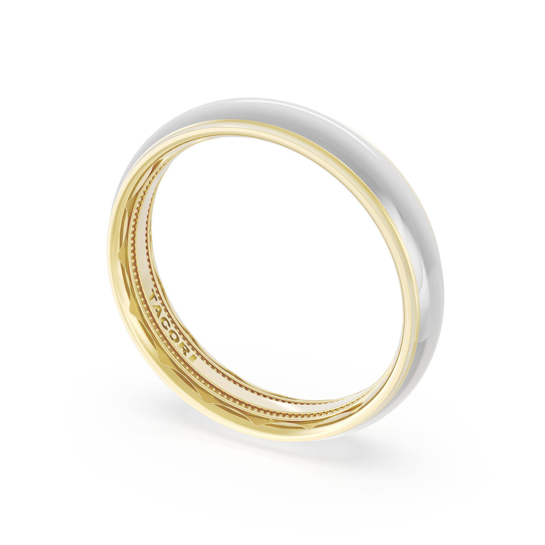 Rounded High Polish Finish Wedding Band in 18kt Yellow Gold & Platinum