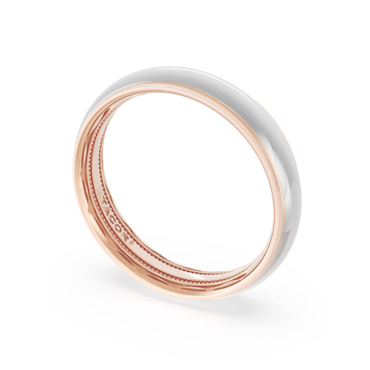 Rounded High Polish Finish Wedding Band in 18kt Rose Gold & Platinum