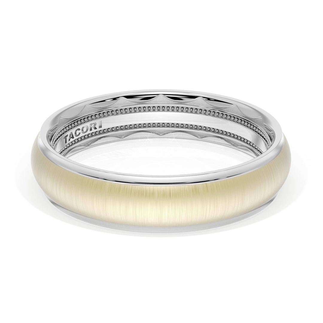 Rounded Satin Finish Wedding Band in 18kt White Gold & 18kt Yellow Gold
