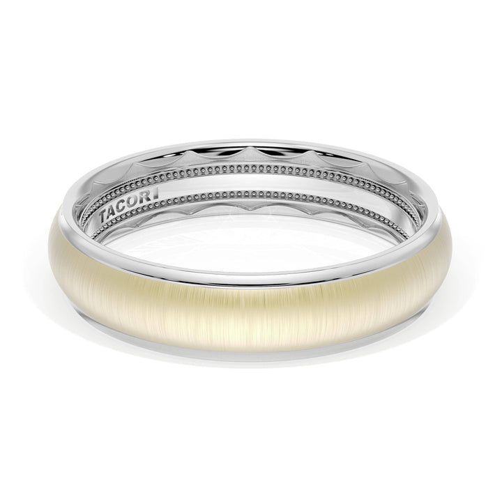 Rounded Satin Finish Wedding Band in 18kt White Gold & 18kt Yellow Gold