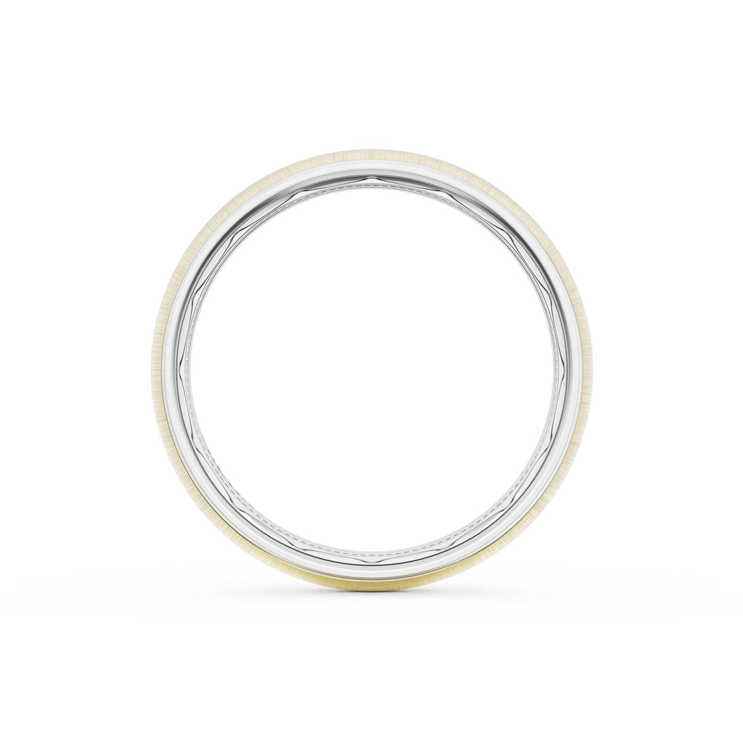 Rounded Satin Finish Wedding Band in 18kt White Gold & 18kt Yellow Gold