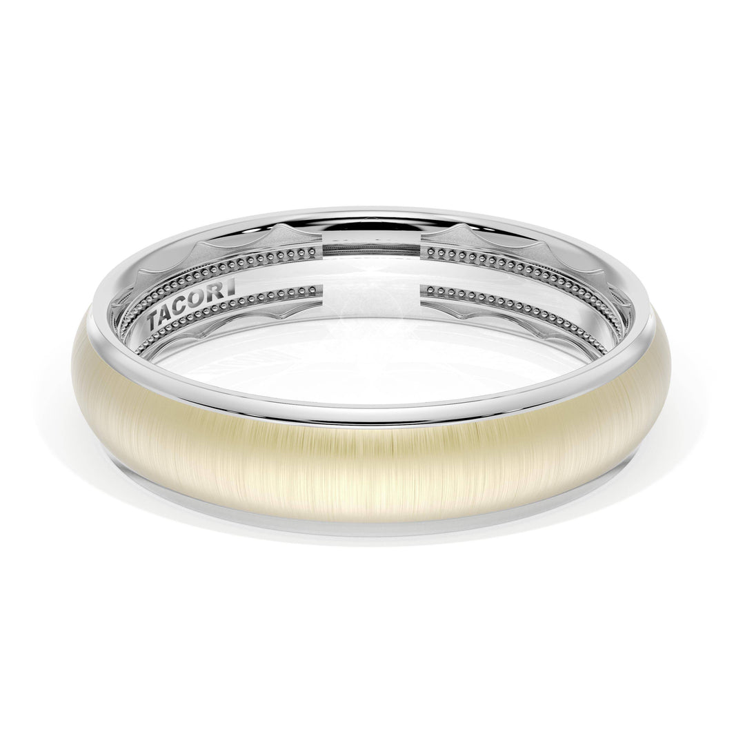 Rounded Satin Finish Wedding Band in 18kt White Gold & 18kt Yellow Gold