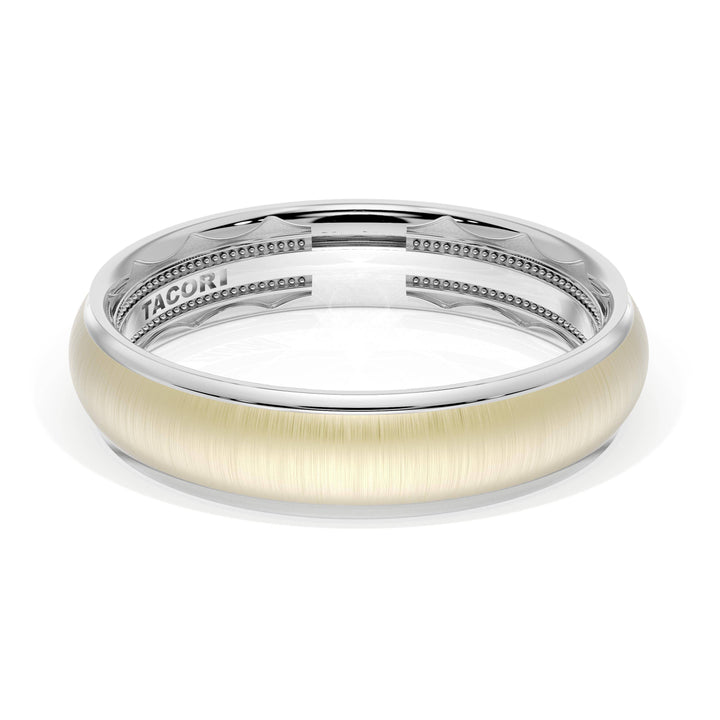 Rounded Satin Finish Wedding Band in 18kt White Gold & 18kt Yellow Gold