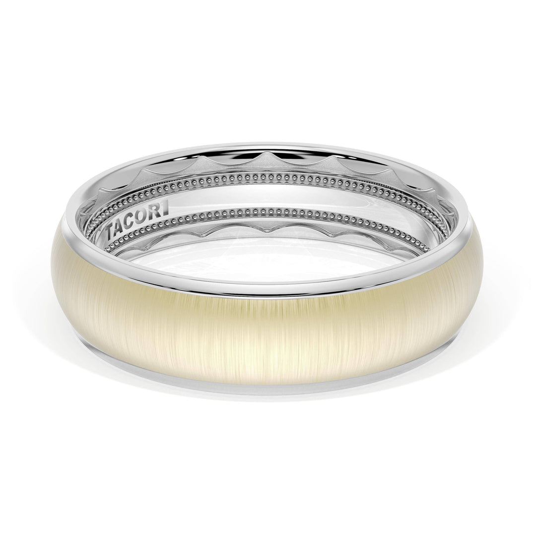 Rounded Satin Finish Wedding Band in 18kt White Gold & 18kt Yellow Gold