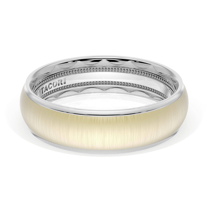 Rounded Satin Finish Wedding Band in 18kt White Gold & 18kt Yellow Gold