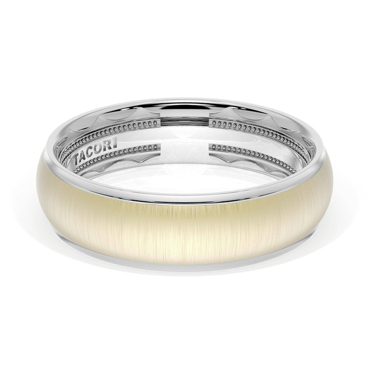 Rounded Satin Finish Wedding Band in 18kt White Gold & 18kt Yellow Gold
