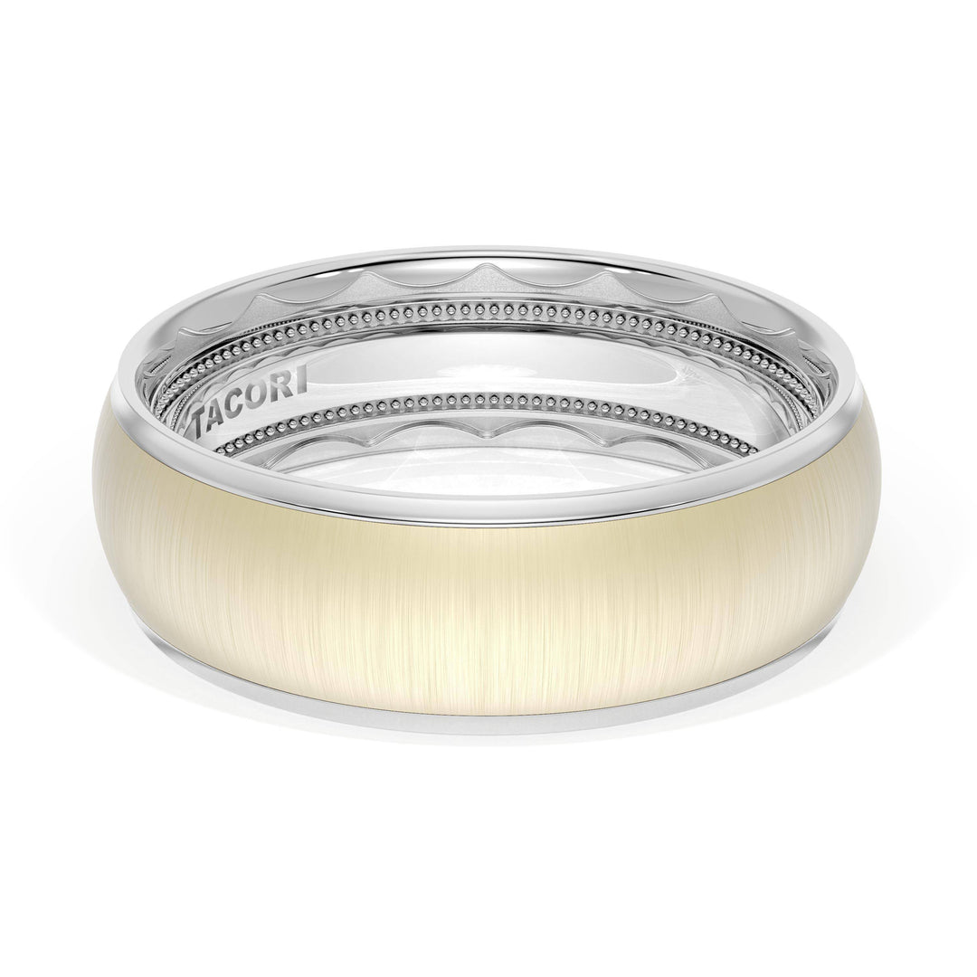 Rounded Satin Finish Wedding Band in 18kt White Gold & 18kt Yellow Gold