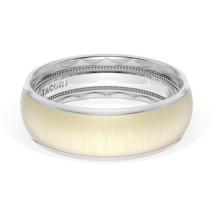 Rounded Satin Finish Wedding Band in 18kt White Gold & 18kt Yellow Gold