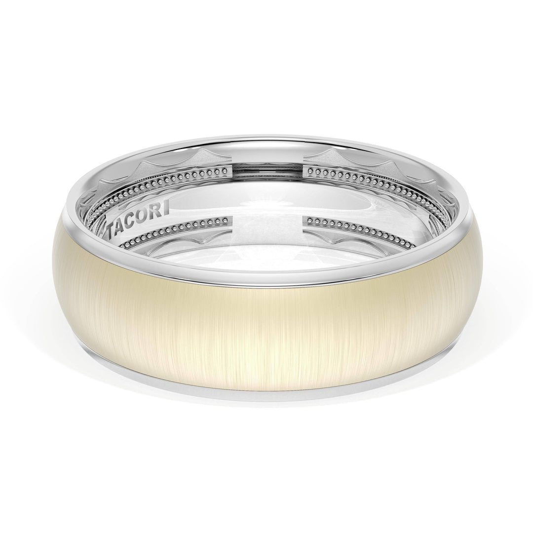 Rounded Satin Finish Wedding Band in 18kt White Gold & 18kt Yellow Gold