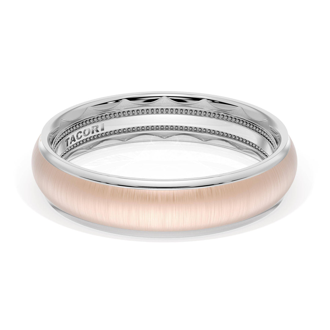 Rounded Satin Finish Wedding Band in 18kt White Gold & 18kt Rose Gold